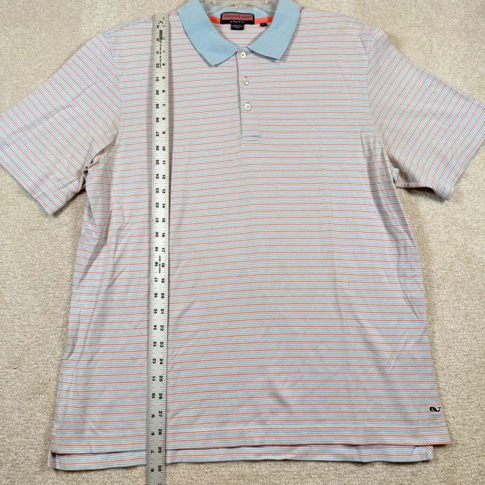 Vineyard Vines Mens Large Striped Polo Shirt Light Blue Orange